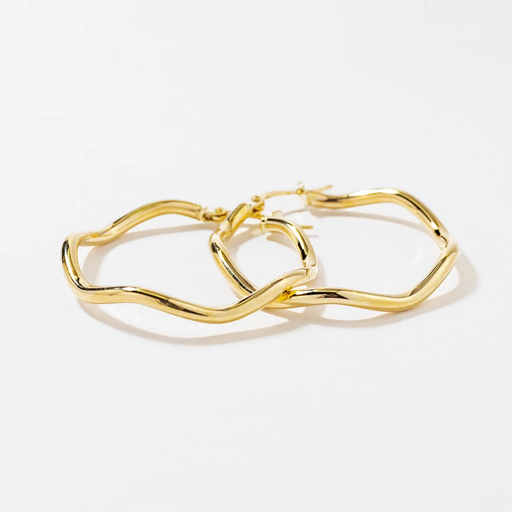 Wavy Hoop Earrings in 10K Yellow Gold