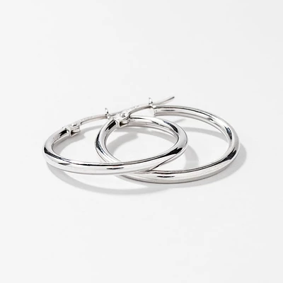 2x24mm Tube Hoop Earrings in 10K White Gold