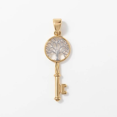 Family Tree Key Pendant in 10K Yellow and White Gold
