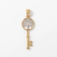 Family Tree Key Pendant in 10K Yellow and White Gold