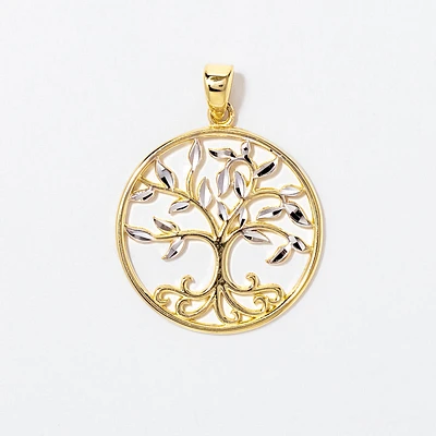 Family Tree Pendant in 10K Yellow and White Gold