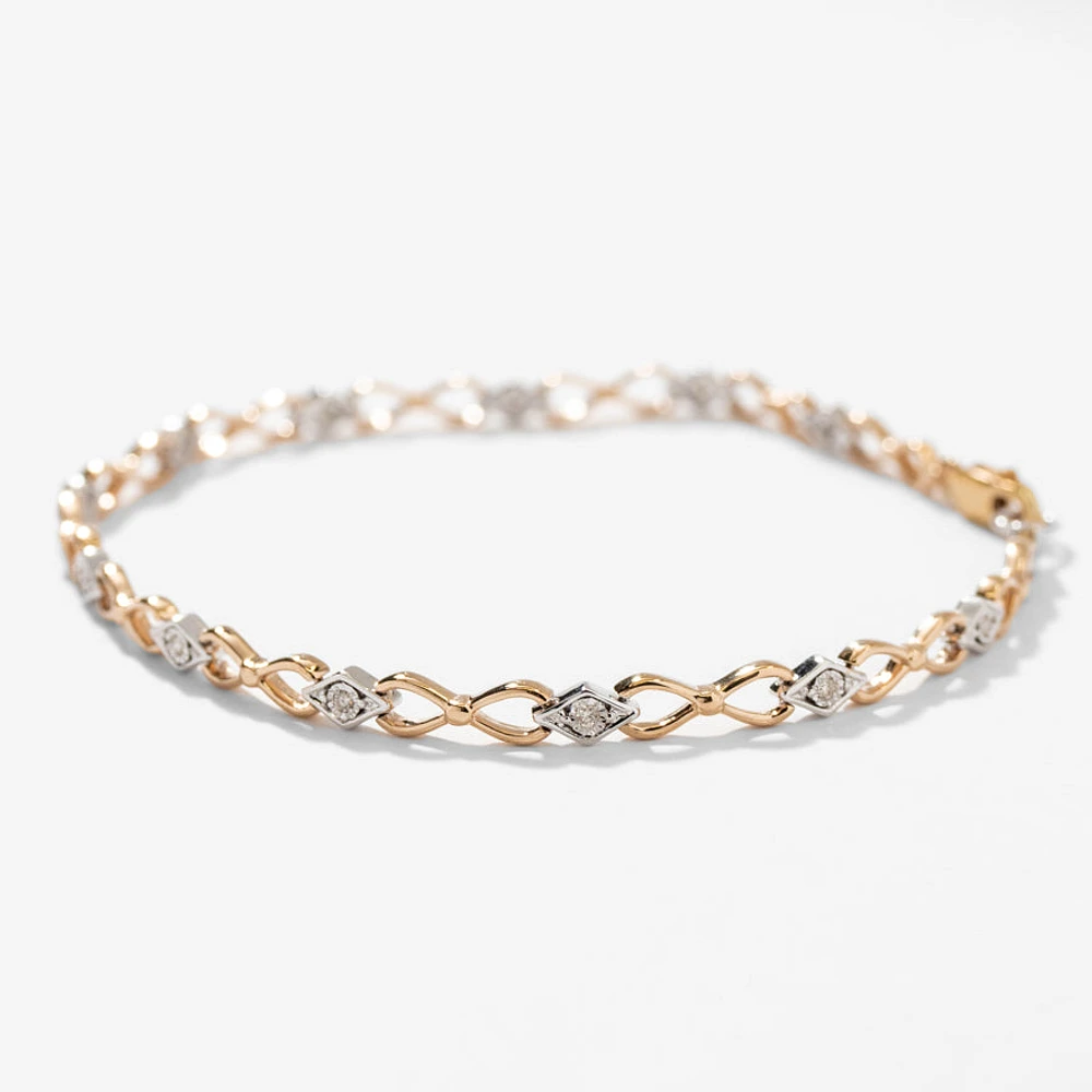 Diamond Link Bracelet in 10K Yellow and White Gold (0.10 ct tw)