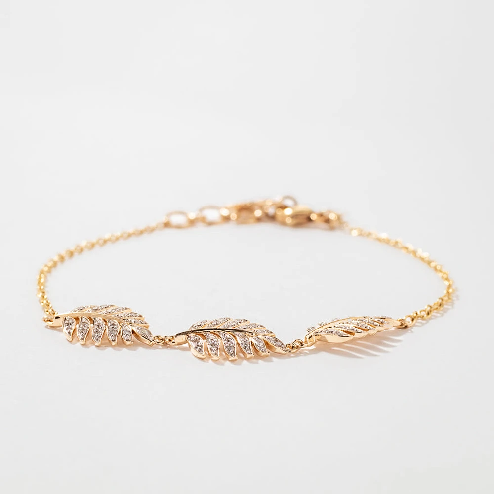 Leaf Diamond Bracelet in 10K Yellow Gold (0.20 ct tw)