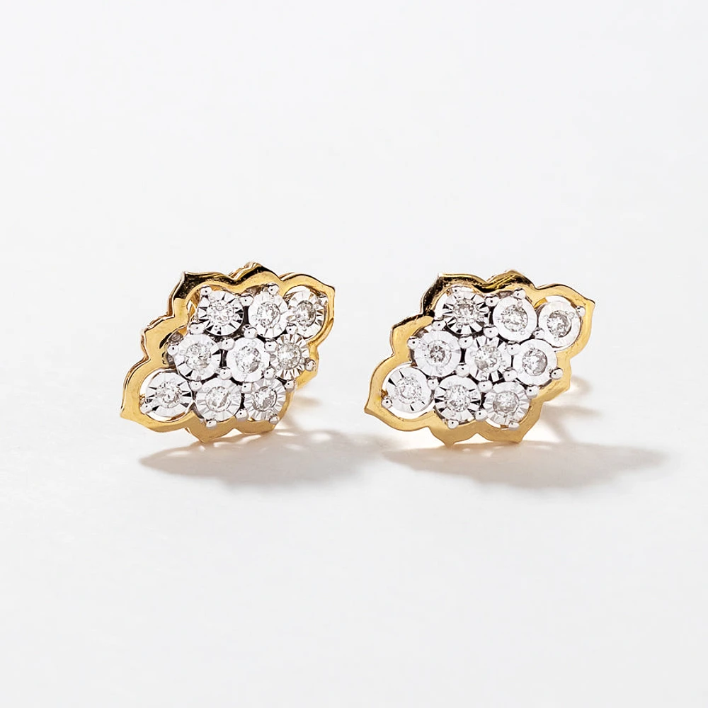 Diamond Cluster Stud Earrings in 10K Yellow and White Gold (0.32 ct tw
