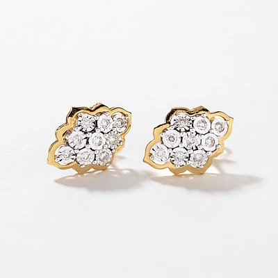 Diamond Cluster Stud Earrings in 10K Yellow and White Gold (0.32 ct tw