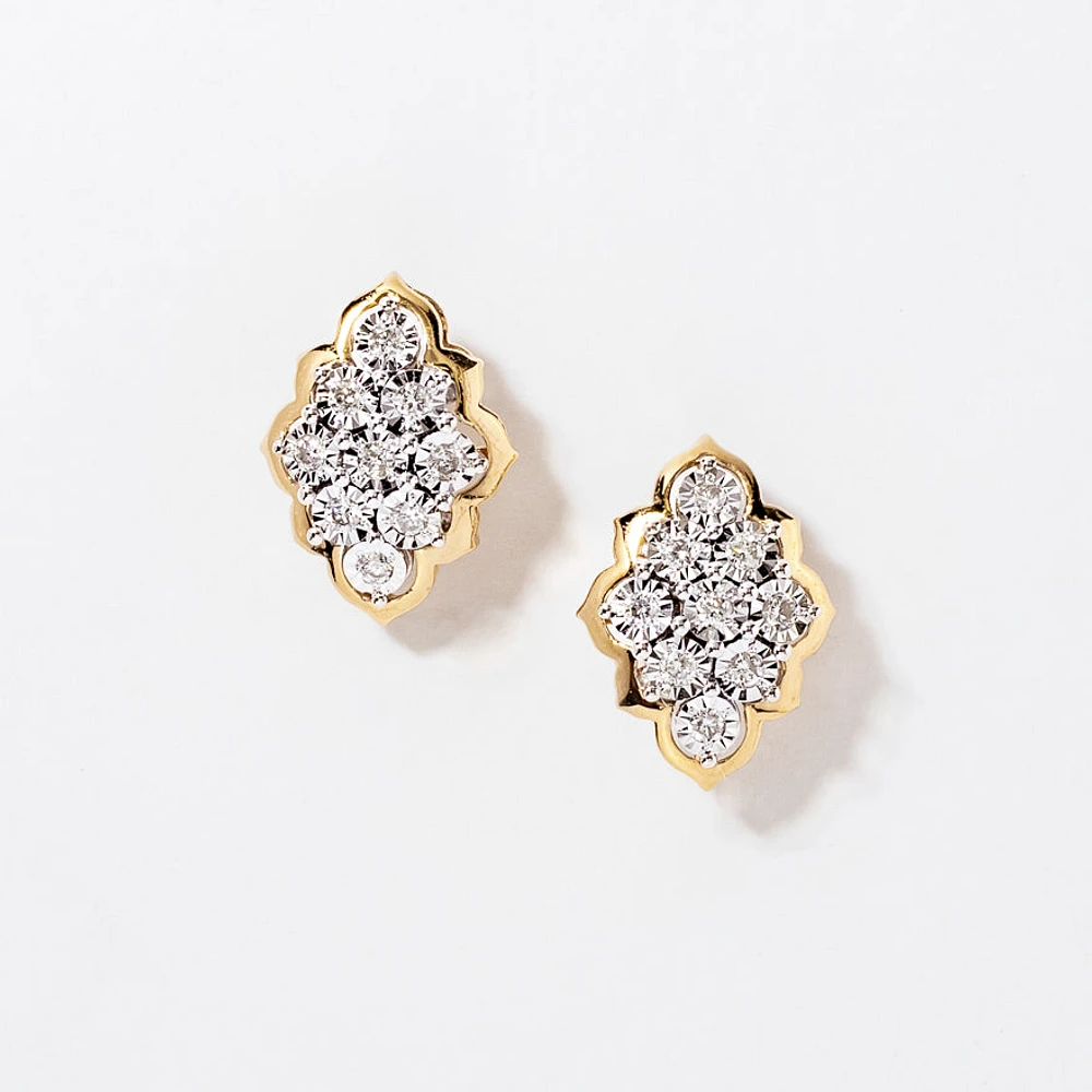 Diamond Cluster Stud Earrings in 10K Yellow and White Gold (0.32 ct tw