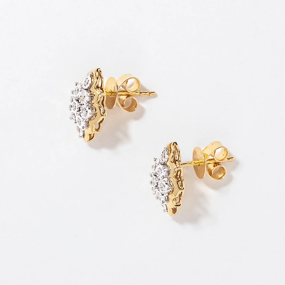 Diamond Cluster Stud Earrings in 10K Yellow and White Gold (0.32 ct tw