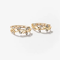 Diamond Cluster Hoop Earrings in 10K Yellow Gold (0.16 ct tw)