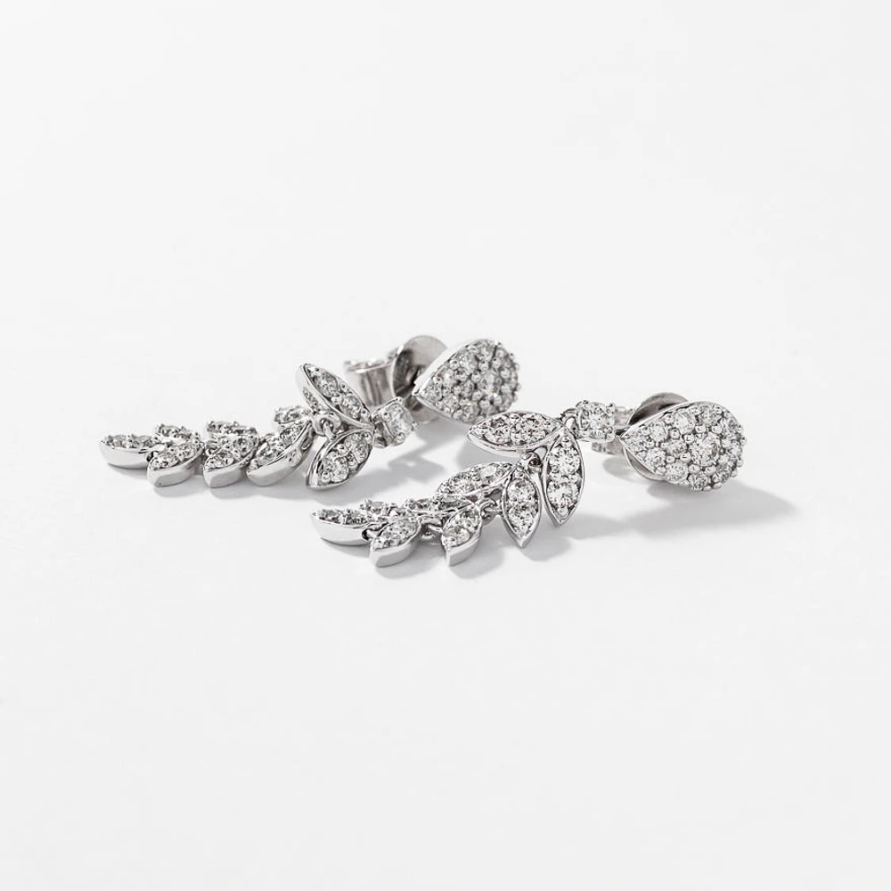 Diamond Cluster Earrings in 10K White Gold (1.00 ct tw)