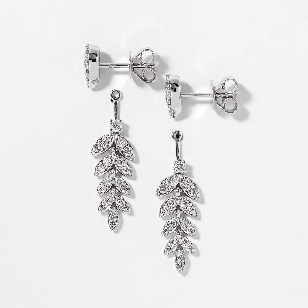 Diamond Cluster Earrings in 10K White Gold (1.00 ct tw)