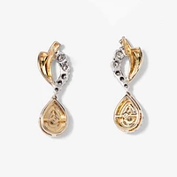 Diamond Cluster Dangle Earrings in 10K Yellow and White Gold (0.33 ct