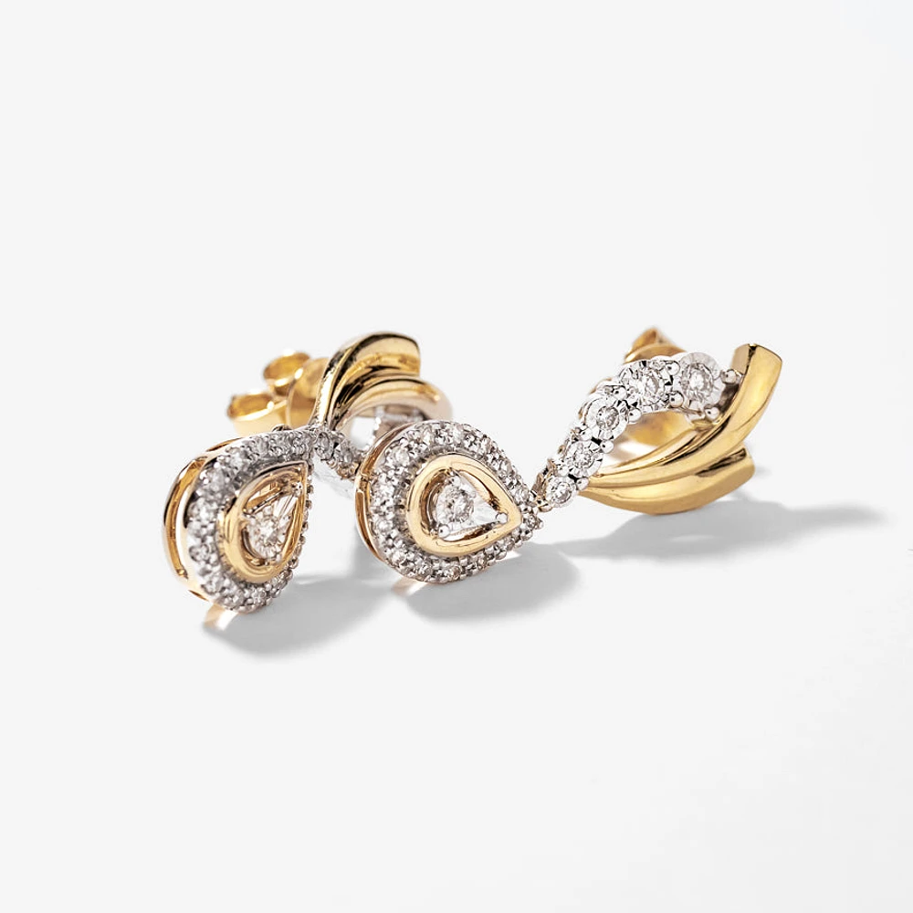 Diamond Cluster Dangle Earrings in 10K Yellow and White Gold (0.33 ct