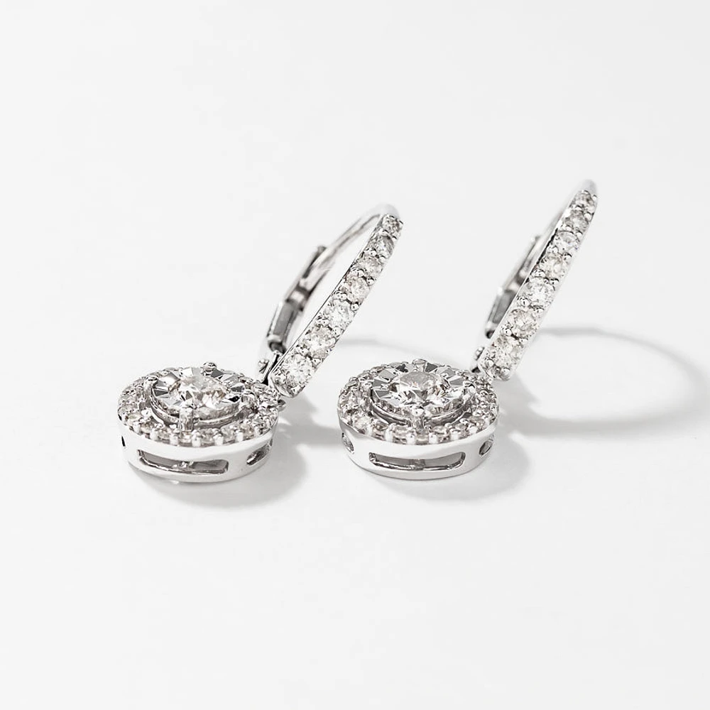 Diamond Halo Hoop Earrings in 10K White Gold (0.66 ct tw)