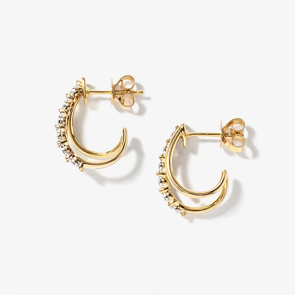 Diamond Cluster Hook Earrings in 10K Yellow and White Gold (0.30 ct tw