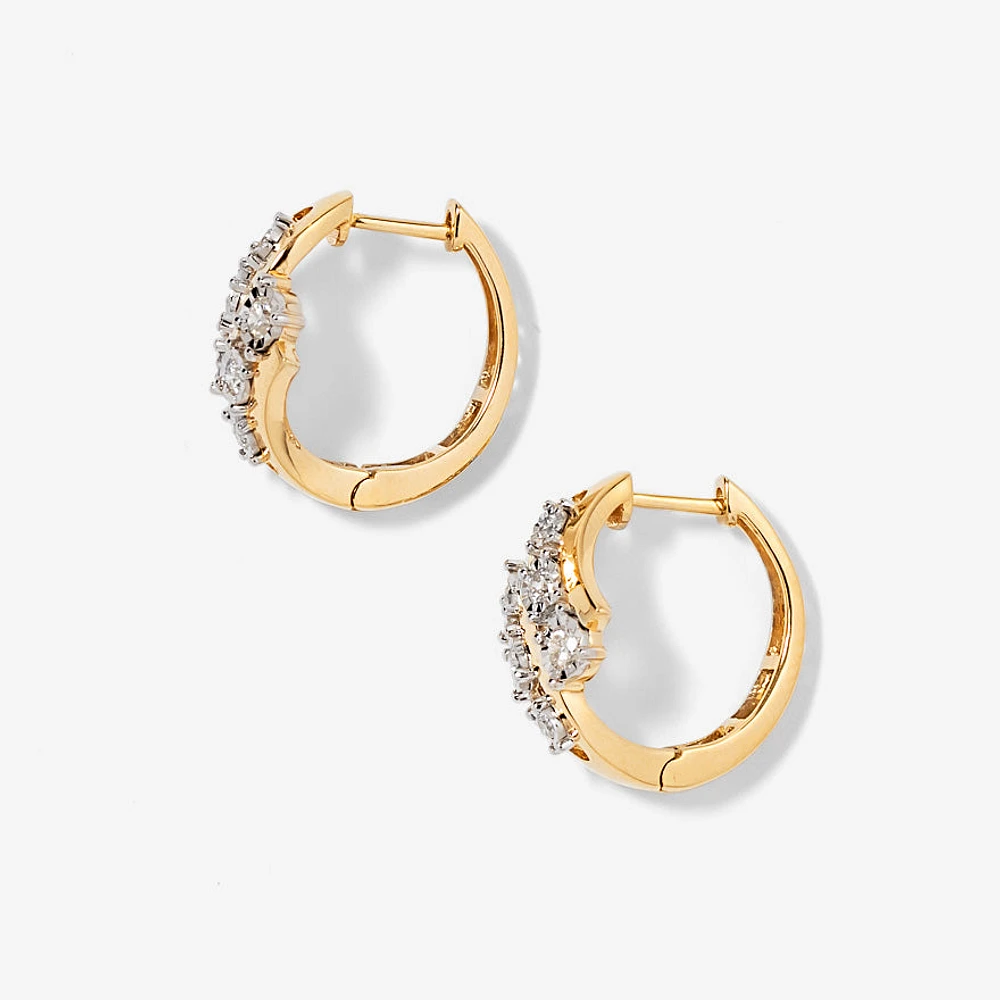 Diamond Cluster Hoop Earrings in 10K Yellow and White Gold (0.50 ct tw