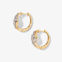 Diamond Cluster Hoop Earrings in 10K Yellow and White Gold (0.50 ct tw
