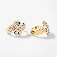 Diamond Cluster Hoop Earrings in 10K Yellow and White Gold (0.50 ct tw