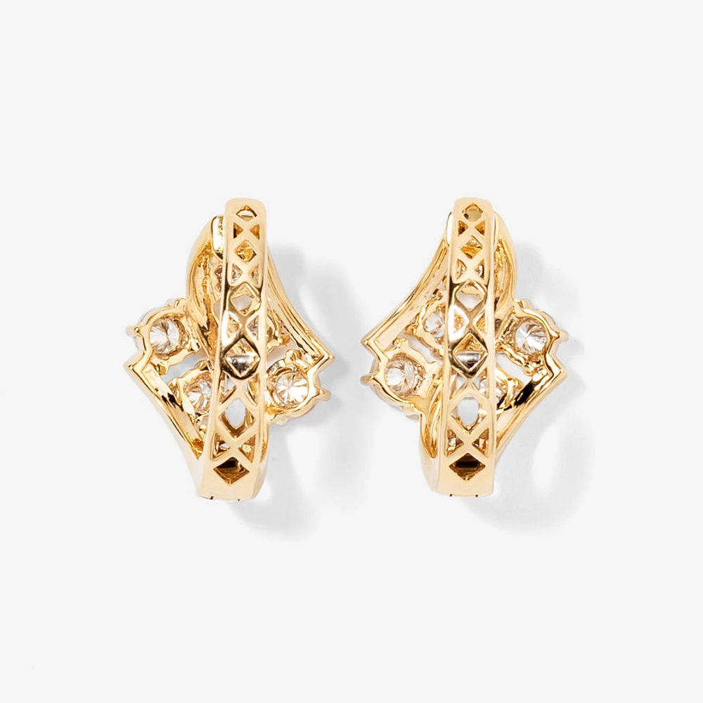 Diamond Cluster Hoop Earrings in 10K Yellow and White Gold (0.50 ct tw