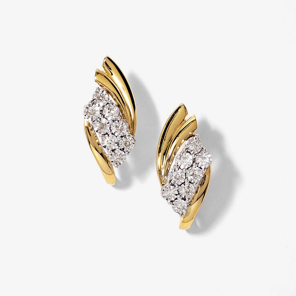 Diamond Cluster Earrings in 10K Yellow and White Gold (0.25 ct tw)