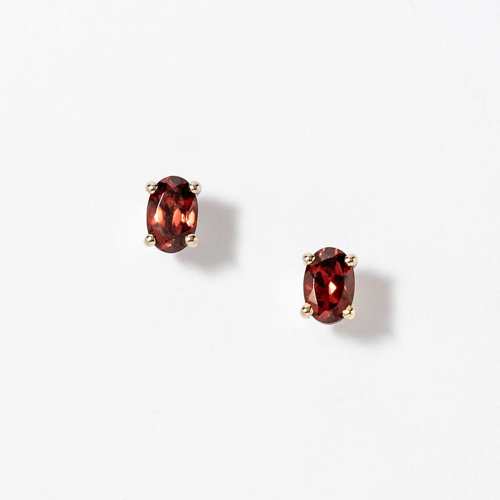 Garnet Earrings with Diamond Leaf in 10K Yellow Gold