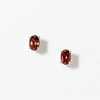 Garnet Earrings with Diamond Leaf in 10K Yellow Gold