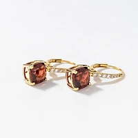 Garnet Earrings with Diamond Accents in 10K Yellow Gold