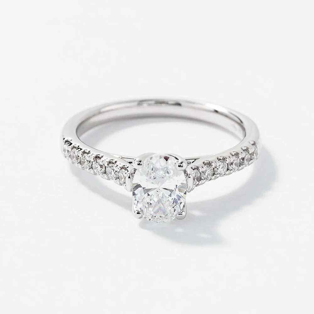 Lab Grown Oval Cut Diamond Engagement Ring 14K White Gold (1.00 ct