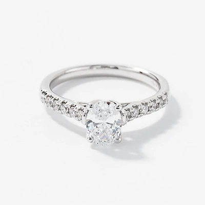 Lab Grown Oval Cut Diamond Engagement Ring 14K White Gold (1.00 ct