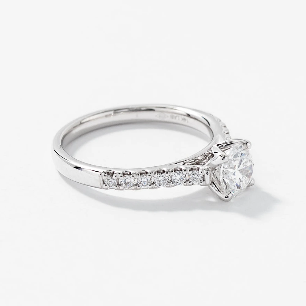 Lab Grown Round Cut Diamond Engagement Ring 14K White Gold (1.00ct