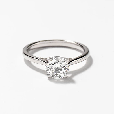 Lab Grown Round Cut Diamond Engagement Ring 14K White Gold (1.07 ct