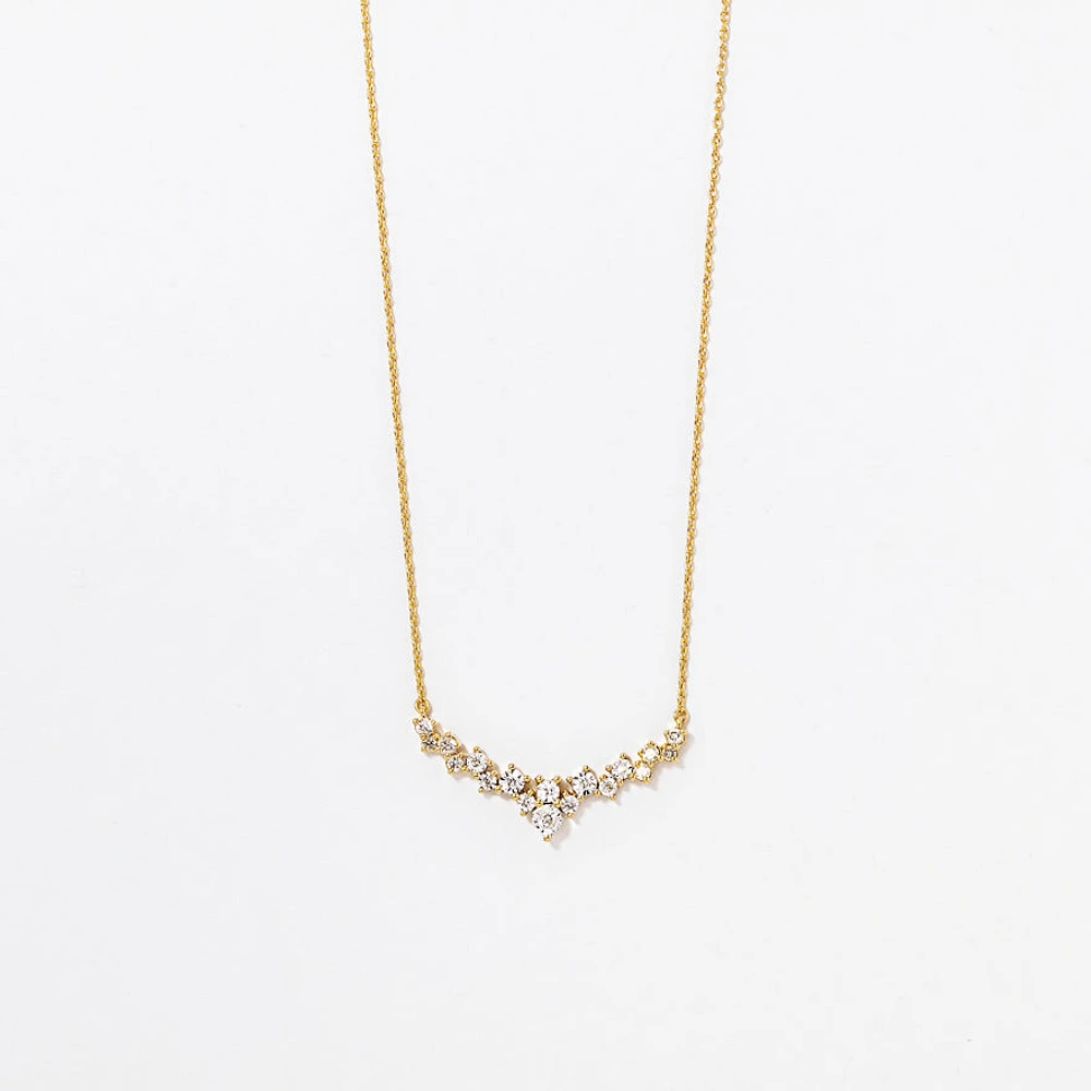 Diamond Cluster Necklace in 10K Yellow and White Gold (0.20 ct tw)