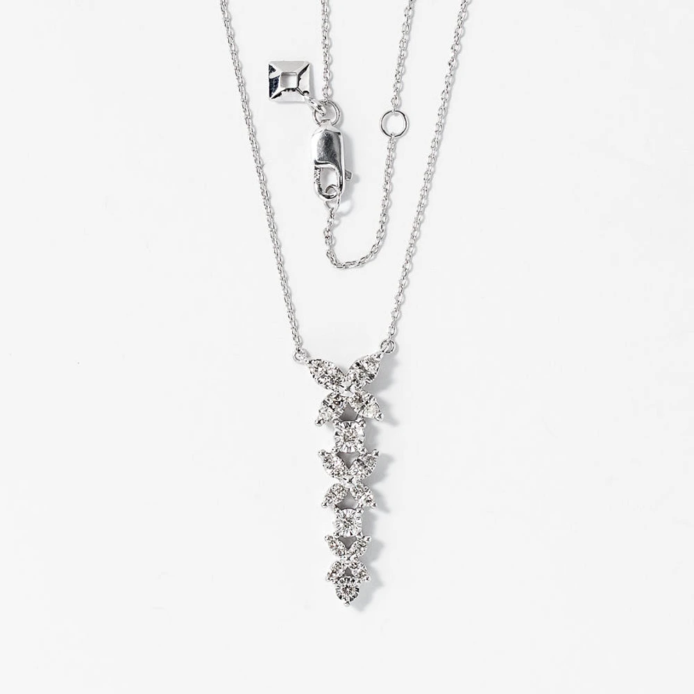 Diamond Cluster Necklace with Petal Motif in 10K White Gold (0.38 ct t
