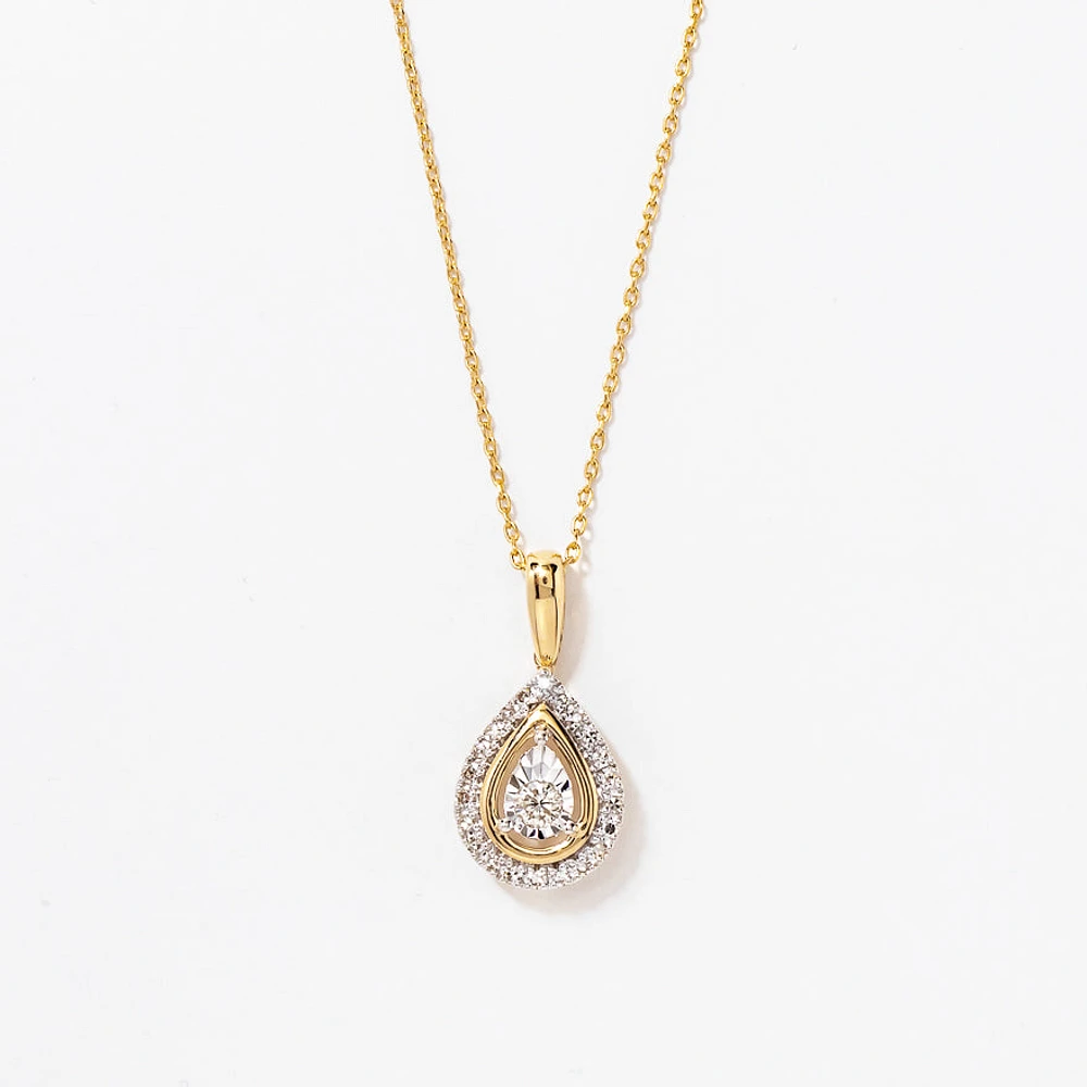 Miracle Mark Pear Shape Diamond Pendant Necklace in 10K Gold