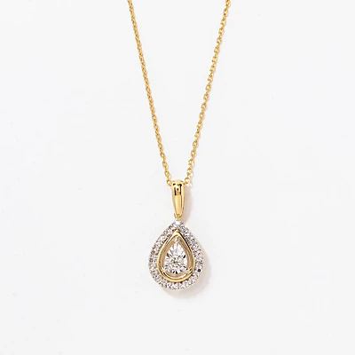 Miracle Mark Pear Shape Diamond Pendant Necklace in 10K Gold