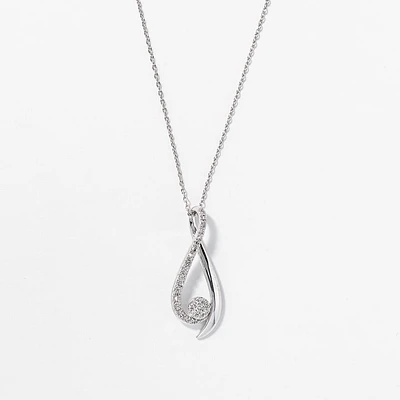 Ribbon Pendant Necklace with Diamonds in 10K White Gold (0.15ct tw)
