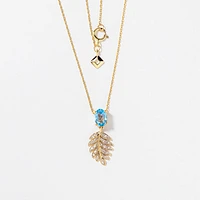 Blue Topaz Necklace with Diamond Leaf in 10K Yellow Gold