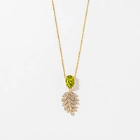 Peridot Necklace with Diamond Leaf in 10K Yellow Gold