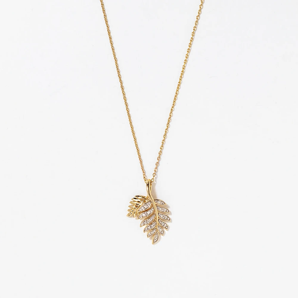 Diamond Leaf Pendant in 10K Yellow Gold (0.07 ct tw)