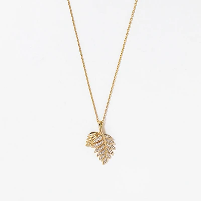 Diamond Leaf Pendant in 10K Yellow Gold (0.07 ct tw)