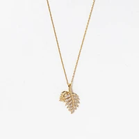 Diamond Leaf Pendant in 10K Yellow Gold (0.07 ct tw)