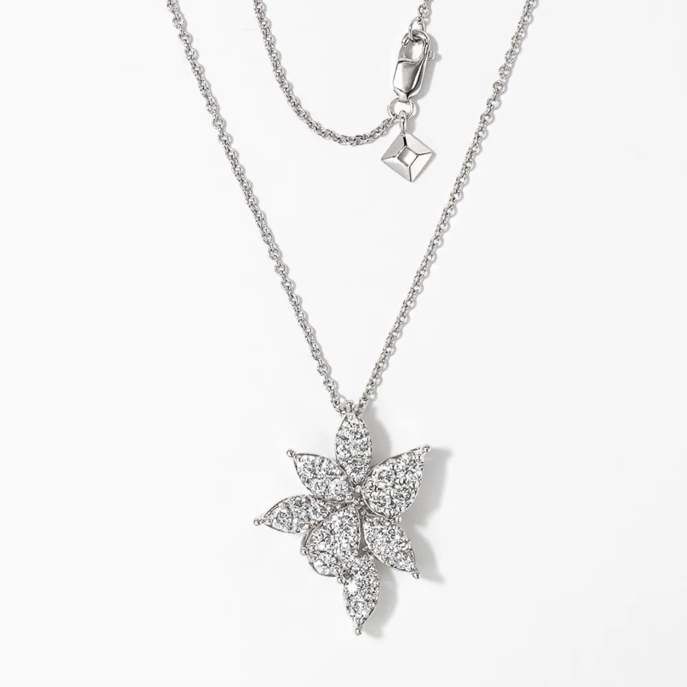 Diamond Cluster Necklace in 10K White Gold (1.50 ct tw)