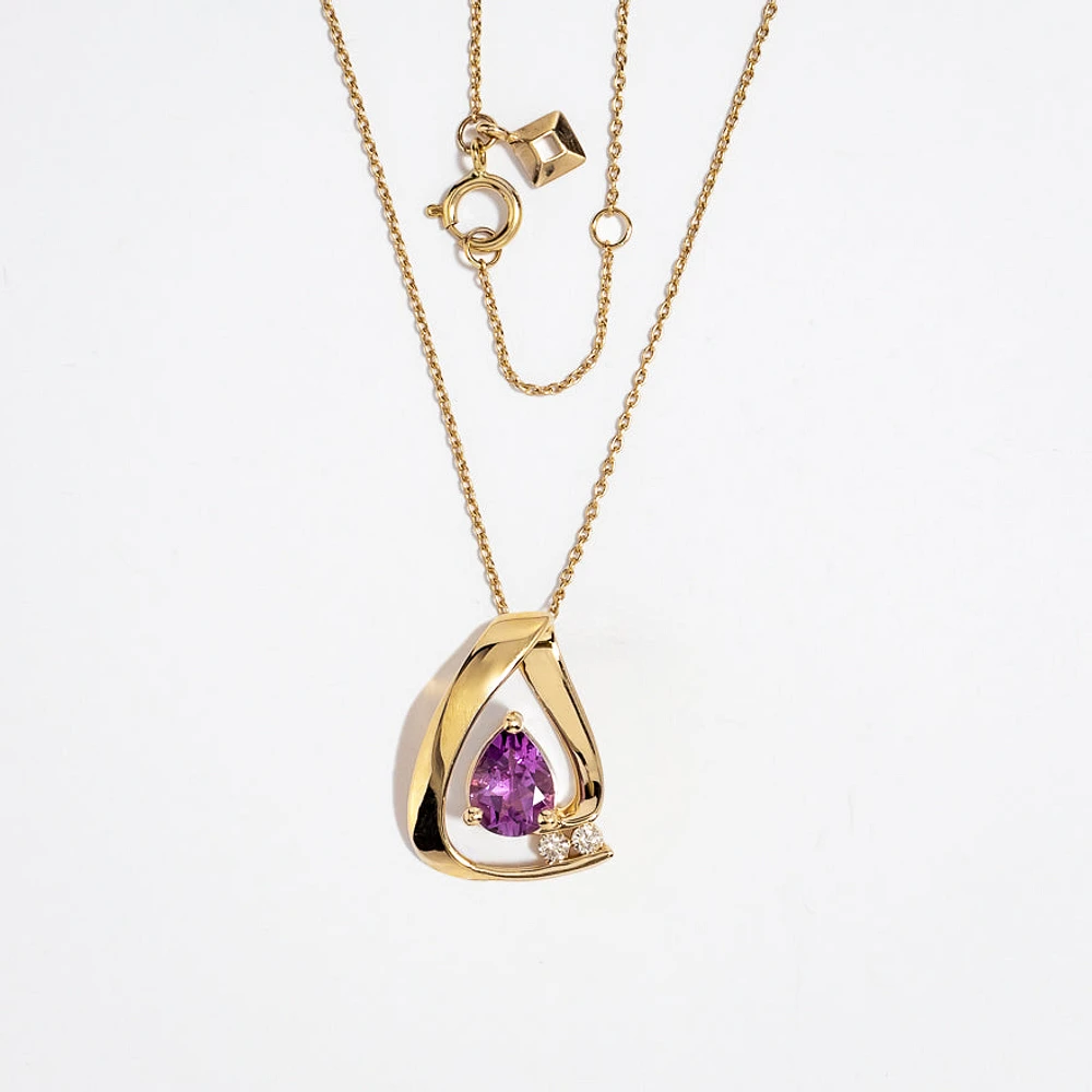 Amethyst Pendant with Diamond Accents in 10K Yellow Gold