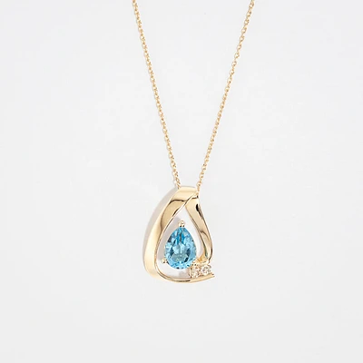 Pear Shape Blue Topaz Necklace in 10K Yellow Gold