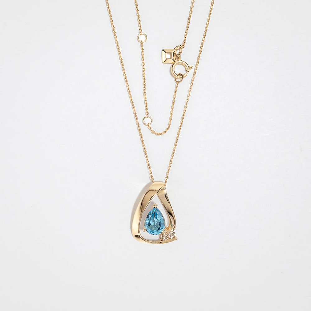Pear Shape Blue Topaz Necklace in 10K Yellow Gold