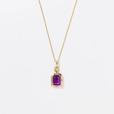 Emerald Cut Amethyst Necklace in 10K Yellow Gold