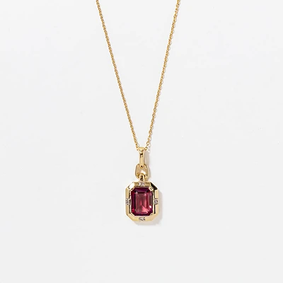 Emerald Cut Garnet Necklace in 10K Yellow Gold
