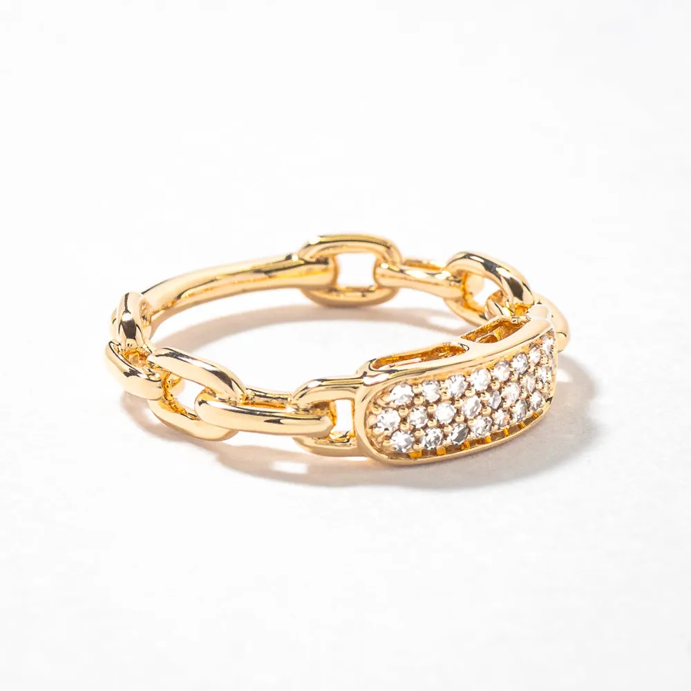 Diamond Chain Link Ring in 10K Yellow Gold (0.20 ct tw)