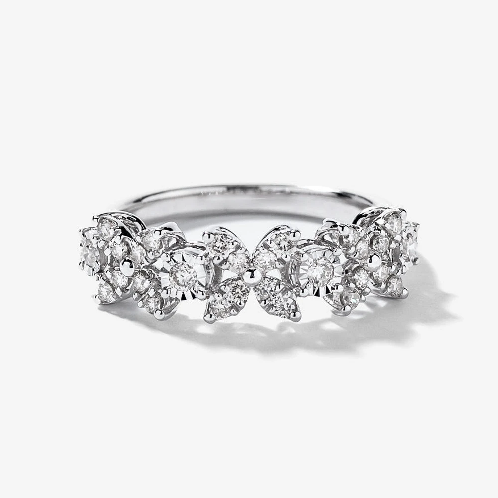 Diamond Petal Cluster Ring 10K White Gold (0.40 ct tw)
