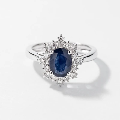 Sapphire Ring with Diamond Accents 10K White Gold