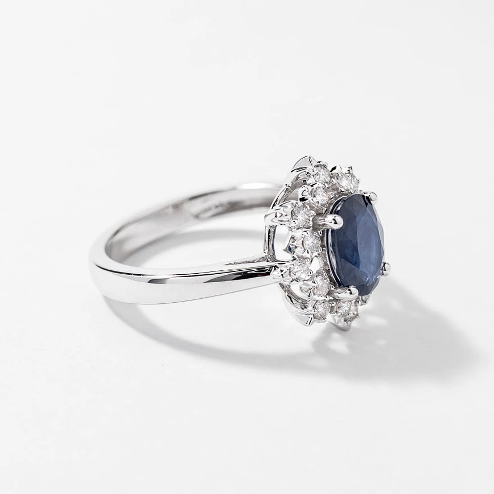 Sapphire Ring with Diamond Accents 10K White Gold